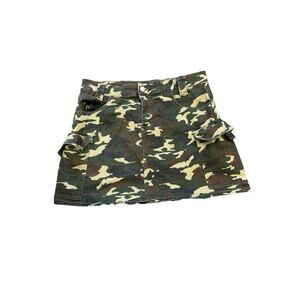 Almost Famous Camo Mini Skirt L Zip Front Button Utility‎ Grunge Y2K Streetwear